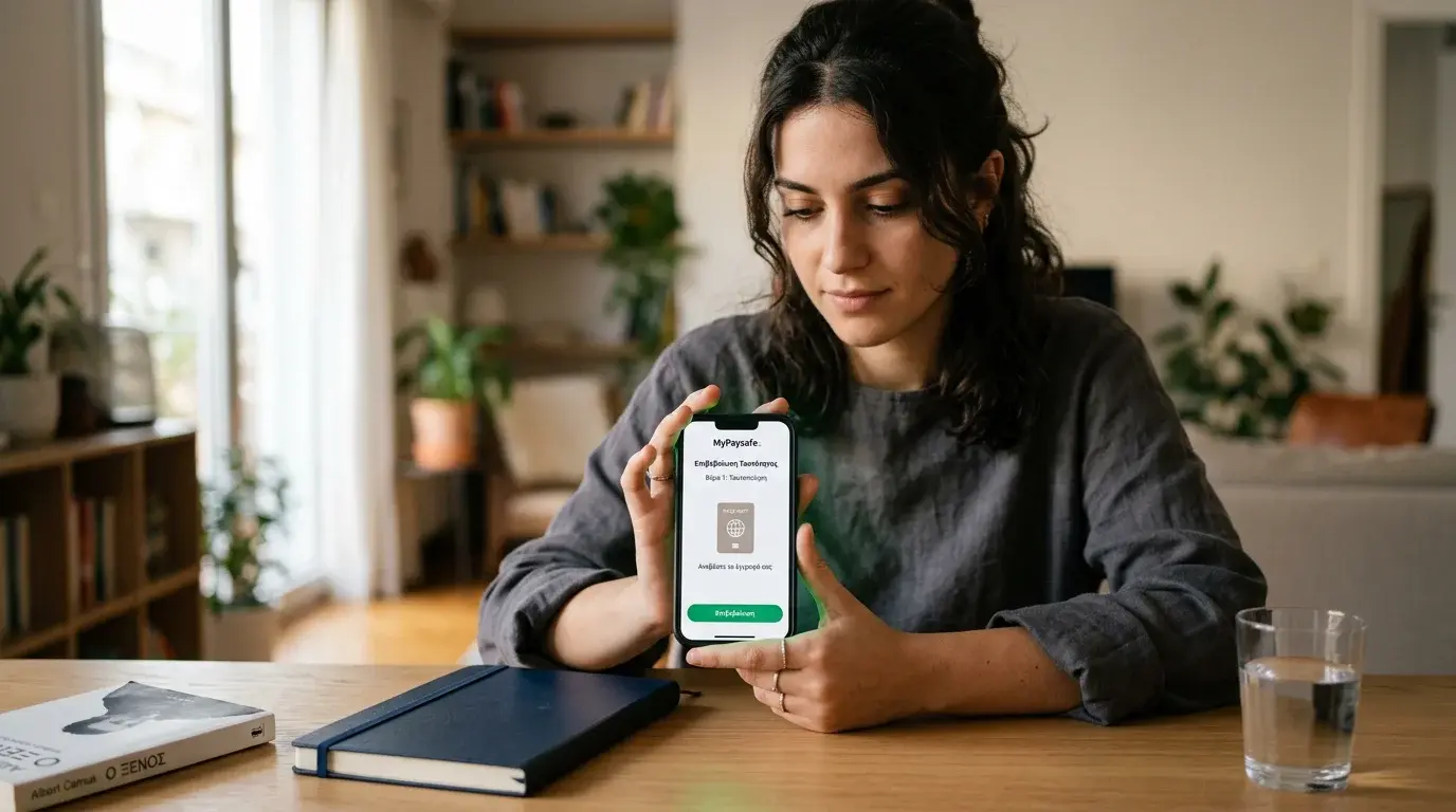 Έλληνας παίκτης ολοκληρώνει KYC ταυτοποίηση σε εφαρμογή MyPaysafe σε κινητό