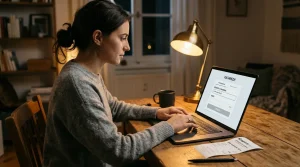 Παίκτης πληκτρολογεί κωδικό Paysafe σε laptop με ανοιχτό γενικό ταμείο στοιχηματικής